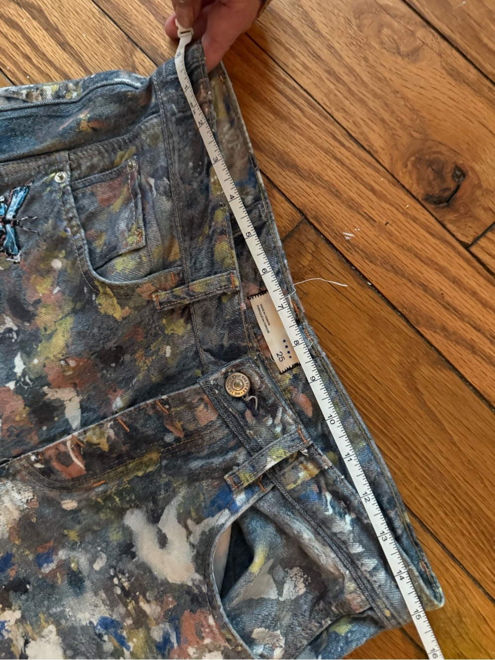 Free People Blue Paint-Splatter Wide-Leg Jeans with Butterfly Motif - Picture 11 of 15